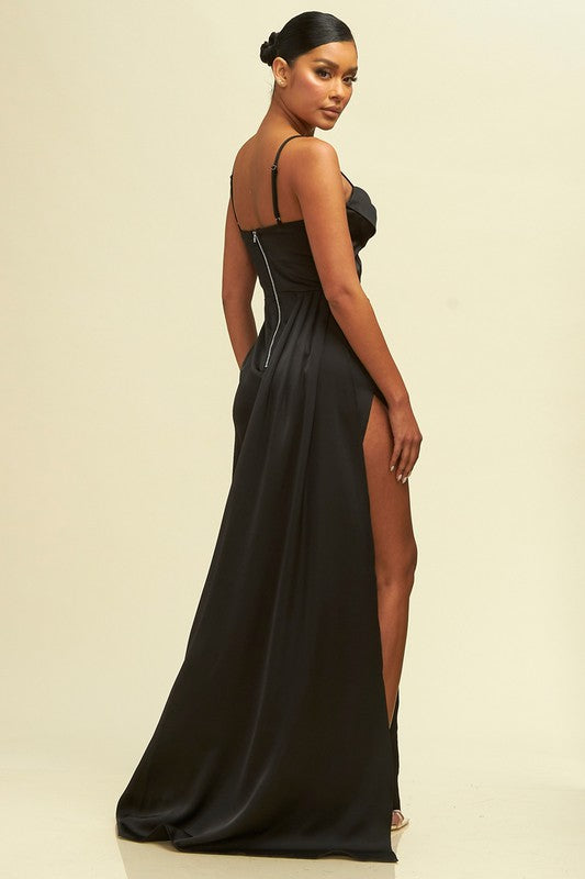 Luxury Black Glitter Lace and Ruffled Tulle Formal Gown - VQ